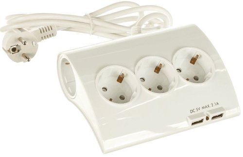 Удлинитель с заземлением Старт 5-м+2USB тип A+A 1,5м 16А 3500Вт белый  картинка 